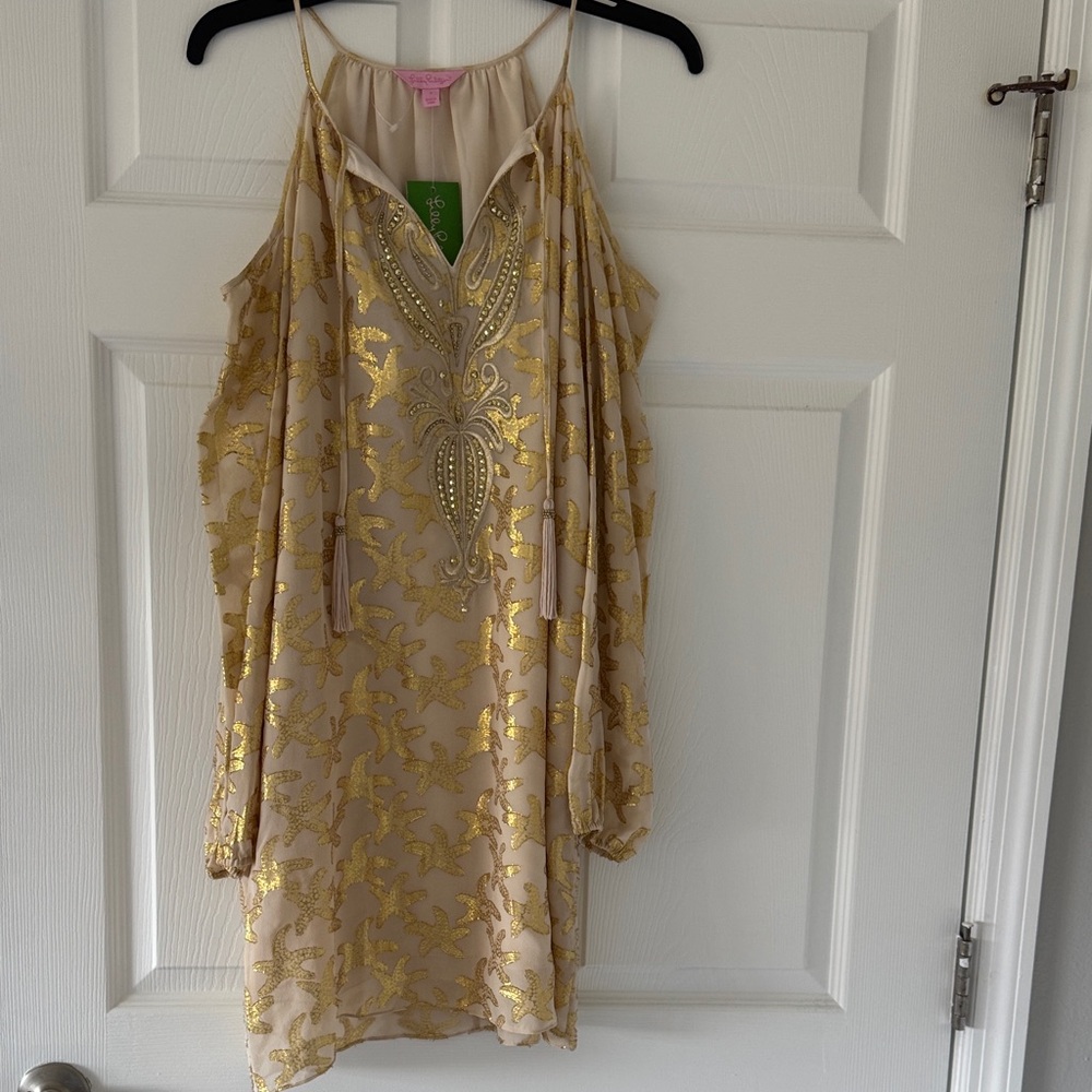 Lilly Pulitzer Gold Patterned Long Sleeve Dress